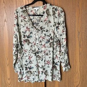 J JILL OVERSIZED WHITE GREEN & PINK FLORAL BOHO TUNIC SIZE M